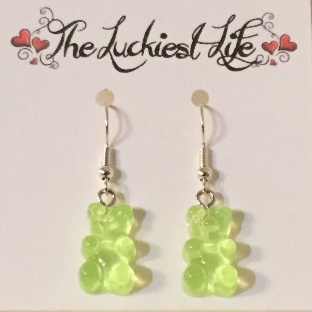 BRAND NEW! Cute Handmade Green Gummy Bear Earrings